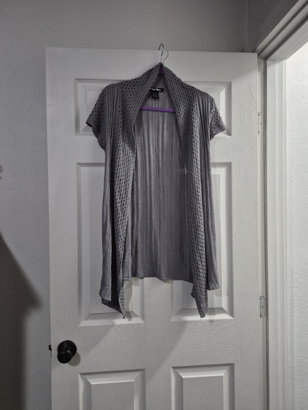 Planet Gold Open-Front Short Sleeve Cardigan - Gray